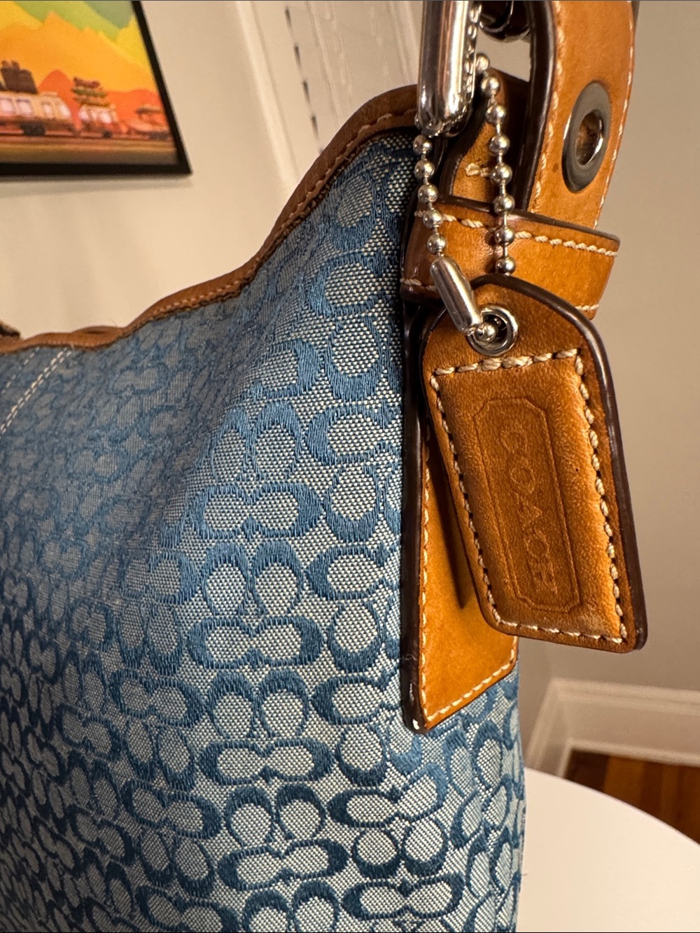 Vintage Coach Soho Signature C Shoulder Bag Blue Teal Jacquard Y2K Rare Color - Picture 8 of 12